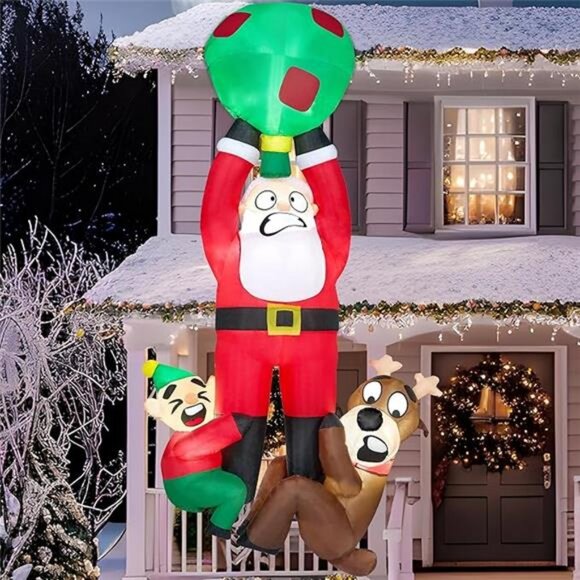 S771cb9469b3d4bbf9c4b3ba0f1a21  8 FT Tall Christmas Inflatable Hanging Santa with Elf and Reindeer, Blow Up